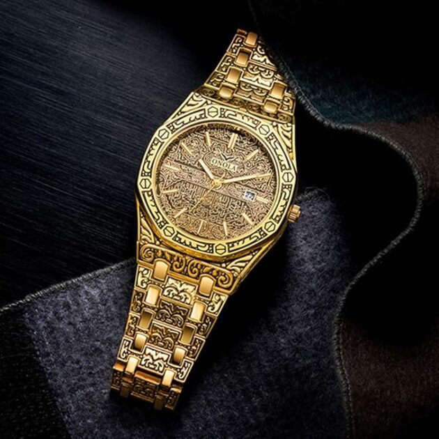 ساعة يد كلاسيكية منحوتة بالزخارف الإسلامية للرجال